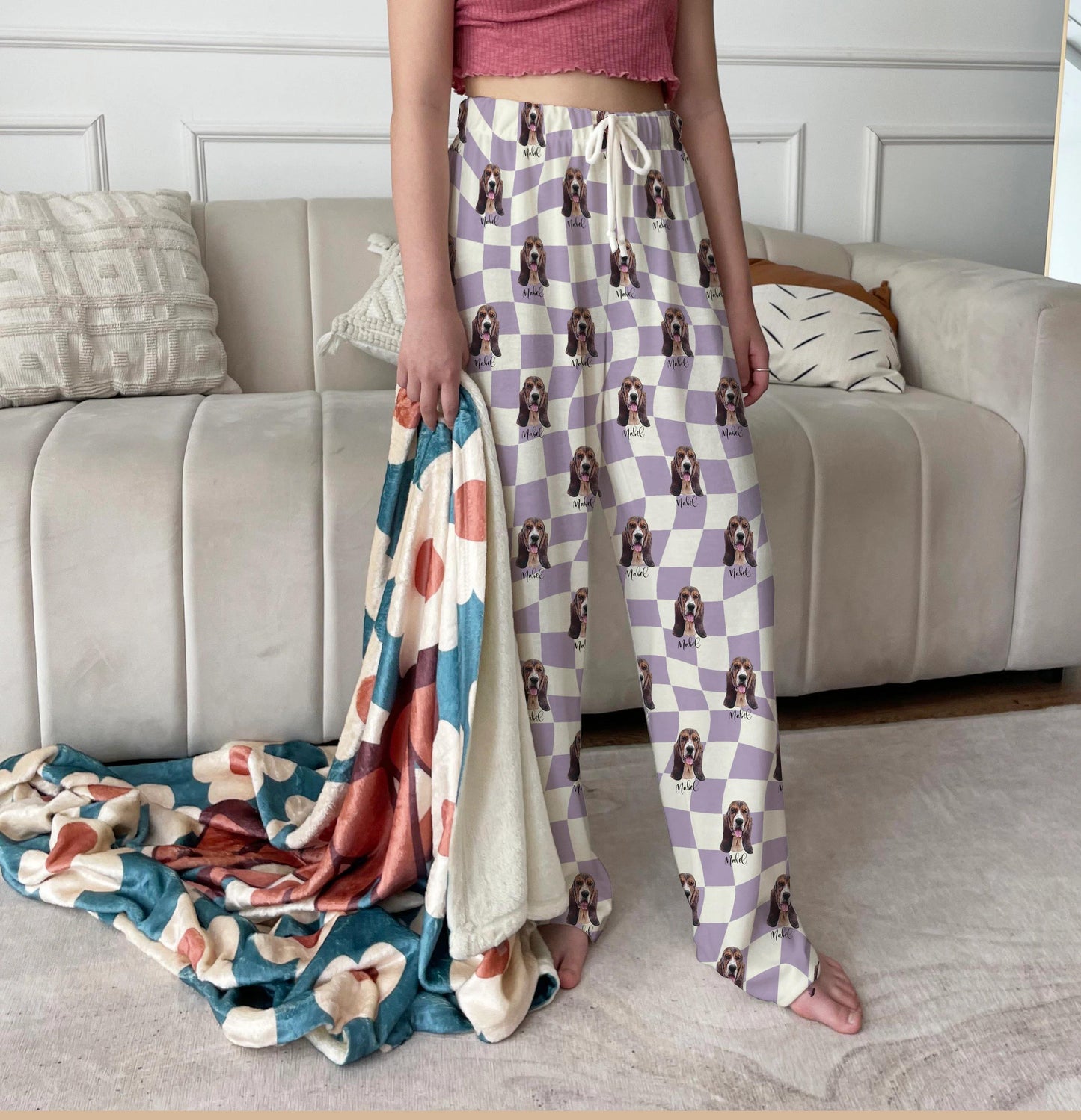 Custom Checkered Pet Photo Pajama Pants: Personalized Dog Cat Gift