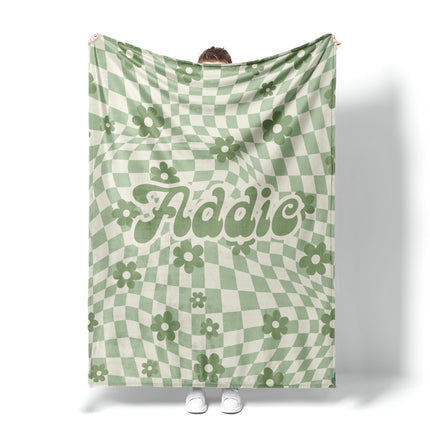 Personalized Daisy Checker Blanket: Custom Name Minky or Sherpa