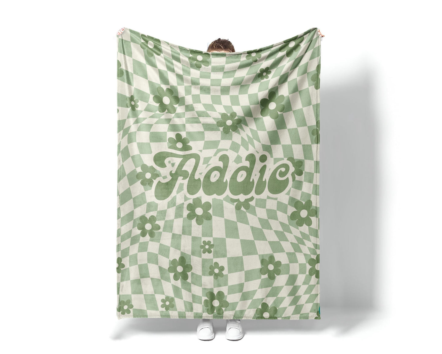 Personalized DAISY CHECKER Pattern in vintage rustic style blanket with Name, Custom blanket gift, Birthday Anniversary Gift
