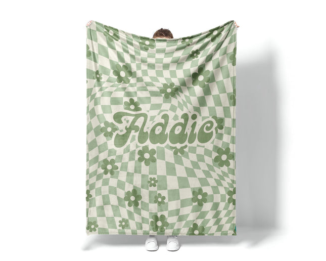 Personalized DAISY CHECKER Pattern in vintage rustic style blanket with Name, Custom blanket gift, Birthday Anniversary Gift