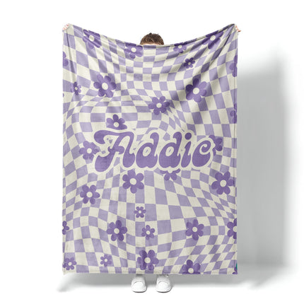 Personalized Daisy Checker Blanket: Vintage Style Custom Name Gift