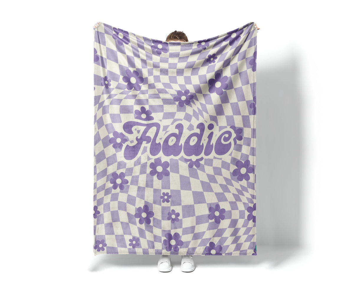 Personalized Daisy Checker Blanket: Vintage Style Custom Name Gift