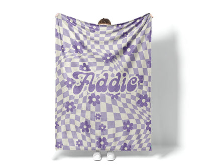 Personalized Daisy Checker Blanket: Vintage Style Custom Name Gift