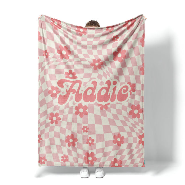 Personalized DAISY CHECKER Pattern in vintage rustic style blanket with Name, Custom blanket gift, Birthday Anniversary Gift
