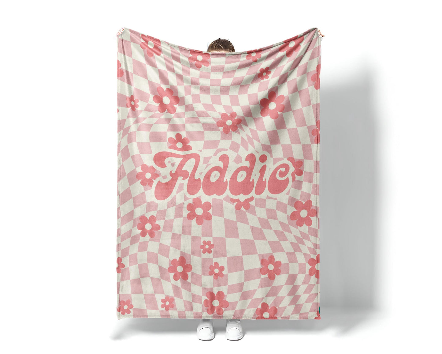 Personalized DAISY CHECKER Pattern in vintage rustic style blanket with Name, Custom blanket gift, Birthday Anniversary Gift