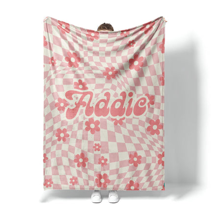 Personalized Daisy Checker Blanket: Vintage Style Custom Name Gift