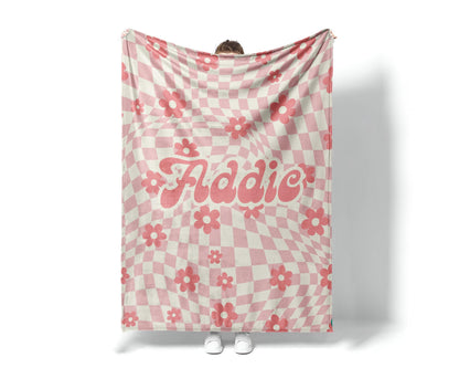 Personalized Daisy Checker Blanket: Vintage Style Custom Name Gift