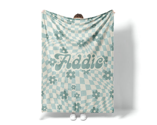 Personalized Daisy Checker Blanket: Custom Name Minky or Sherpa