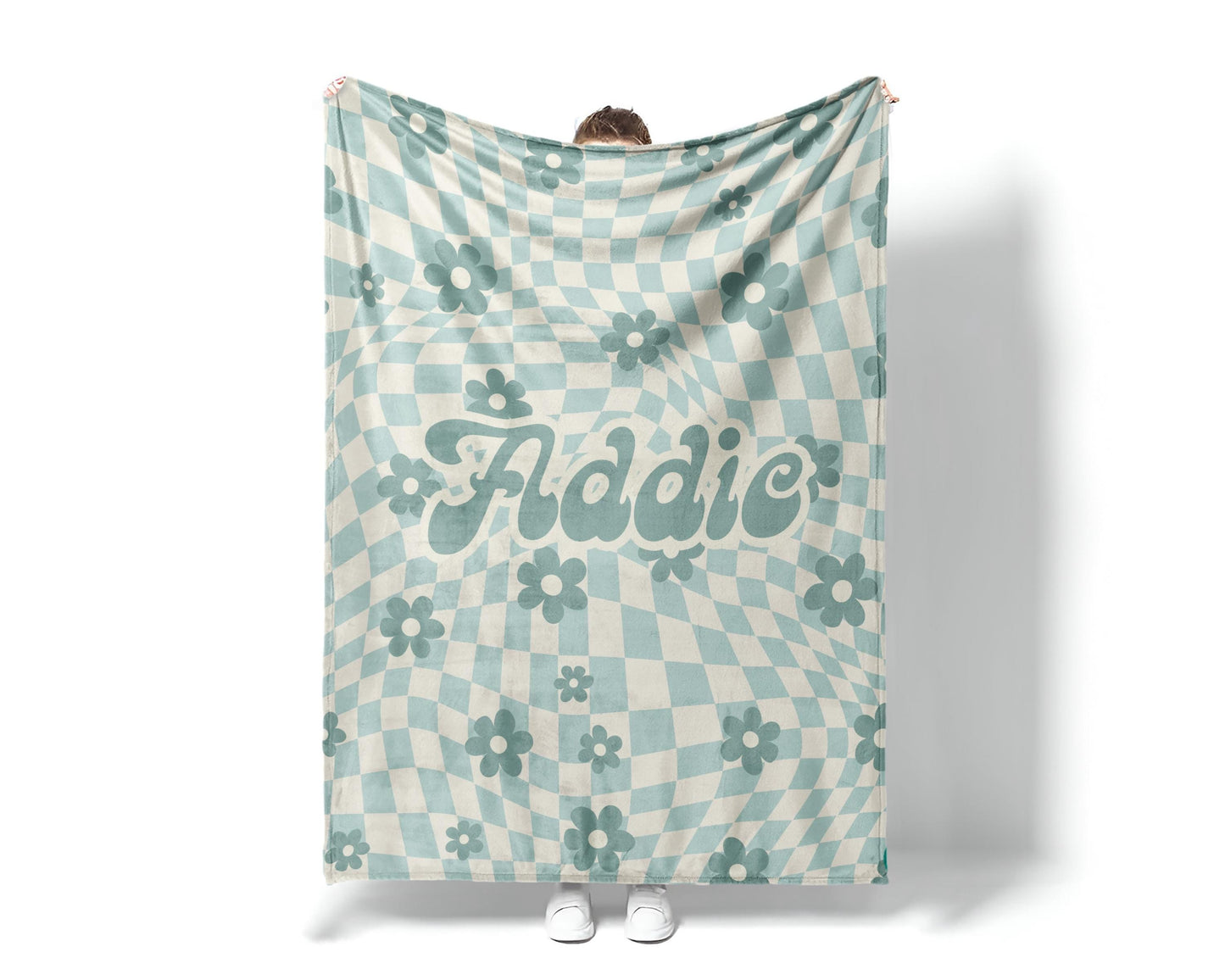 Personalized DAISY CHECKER Pattern in vintage rustic style blanket with Name, Custom blanket gift, Birthday Anniversary Gift