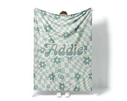 Personalized Daisy Checker Blanket: Vintage Style Custom Name Gift