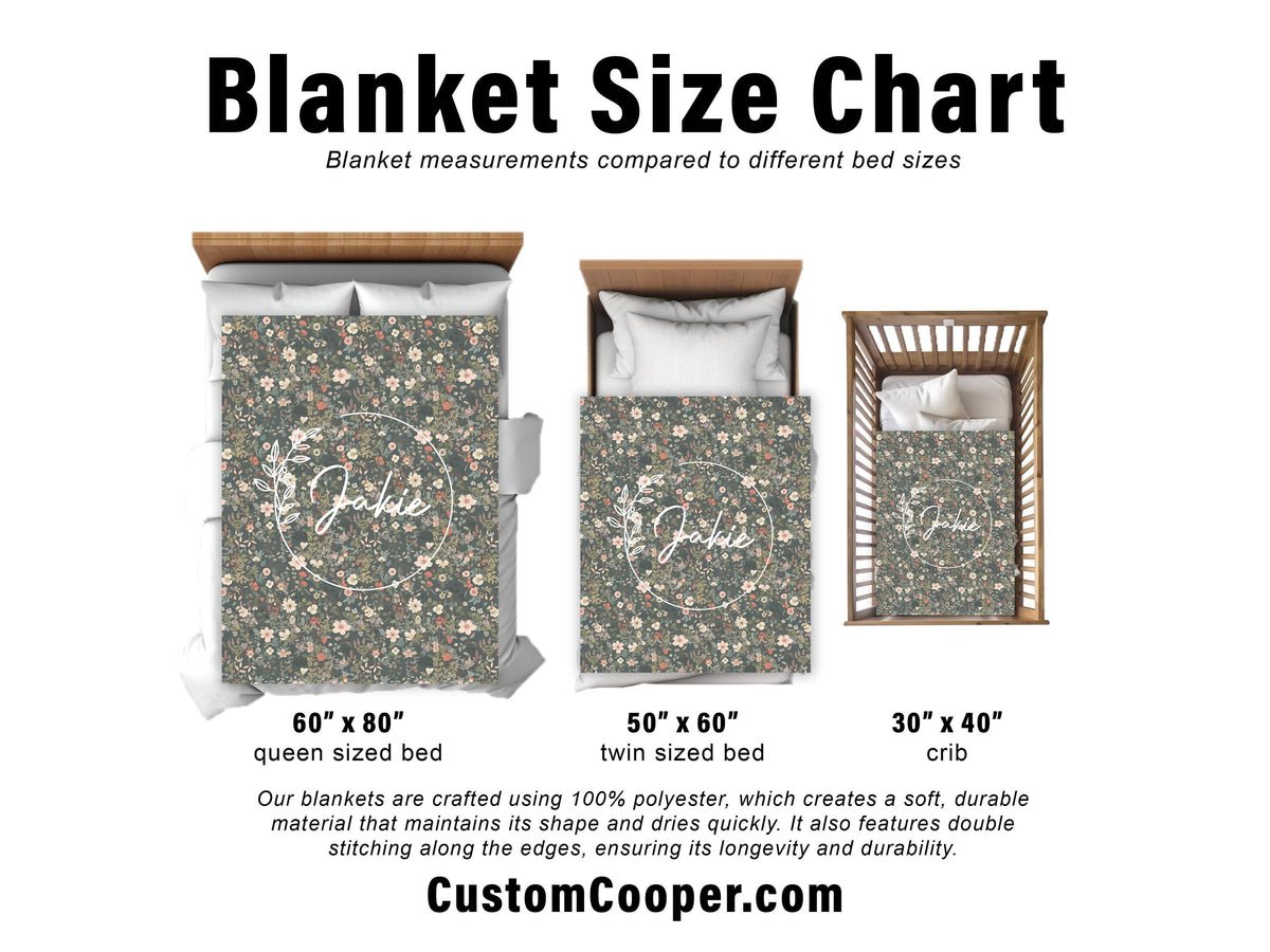 Monogram Quilted Blanket: Watercolor Floral, Vintage Rustic Style (60" x 80")