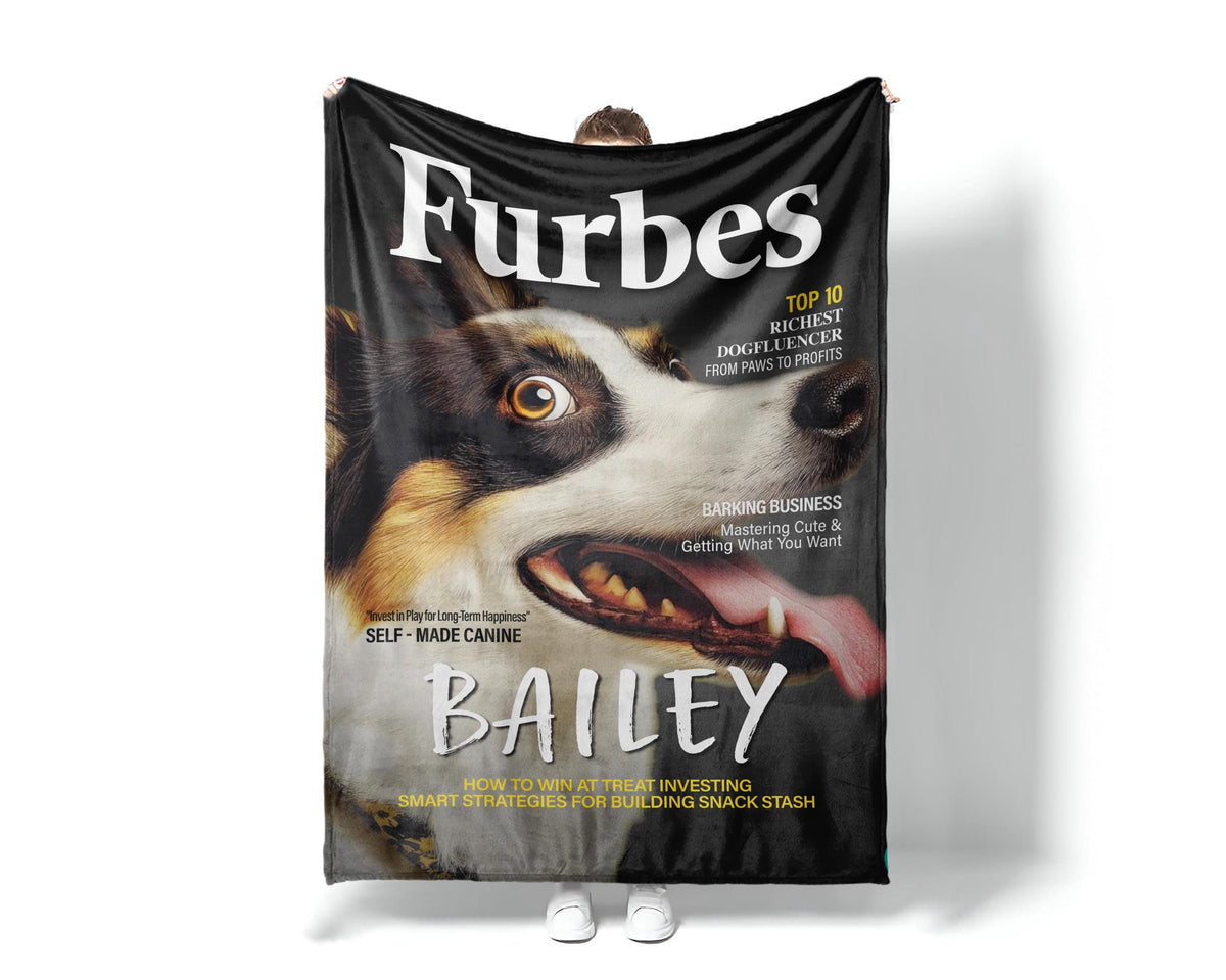 Custom Pet Portrait Blanket: Magazine Cover Style