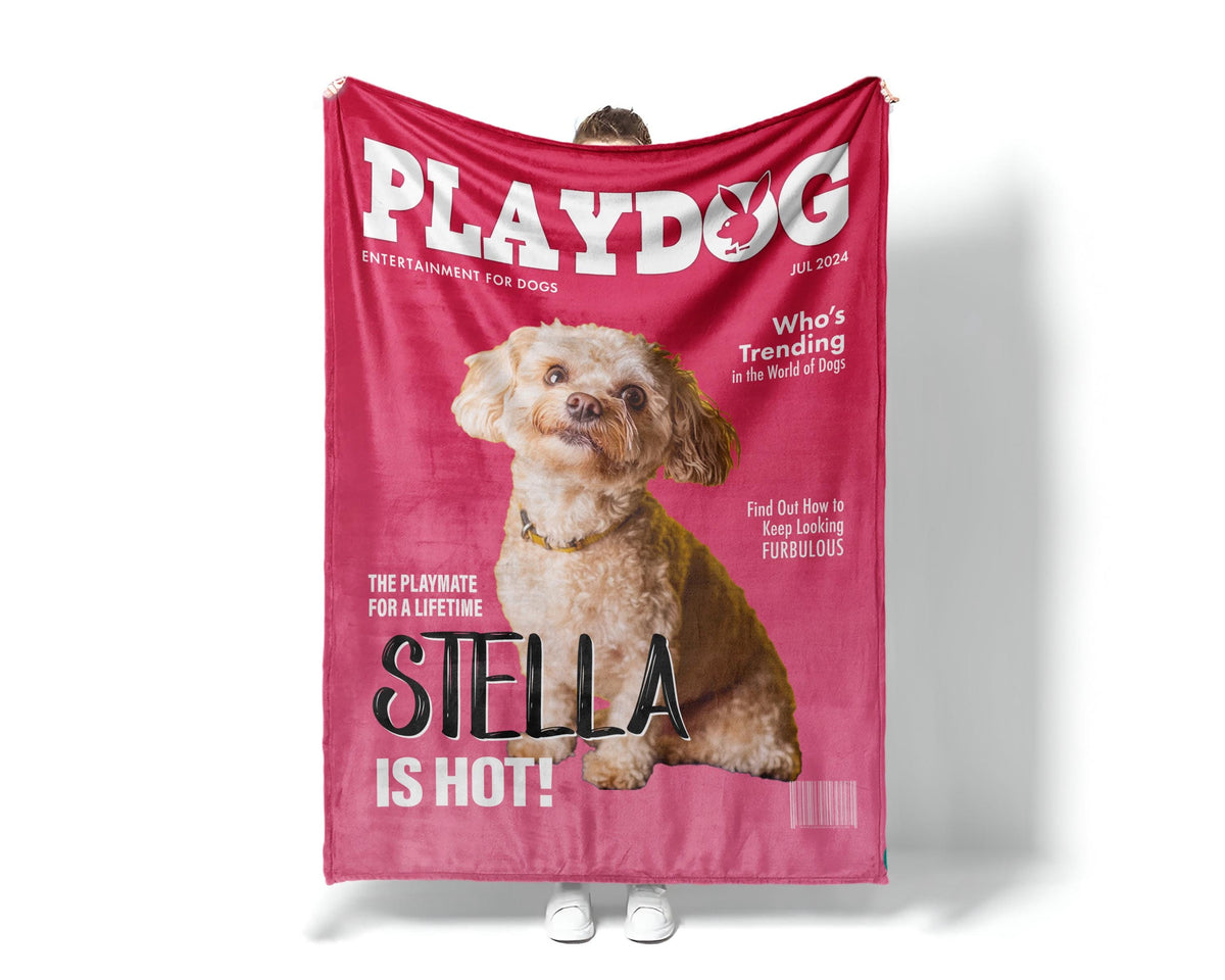 Custom Pet Portrait Blanket: Magazine Cover Style