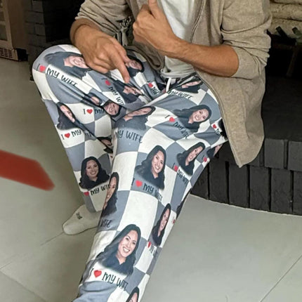 Custom Face Image Portrait Pajama pants Using Photo + Name Custom Human Face Personalized Pajama Pants Photo Pajama Christmas Dad Mom Gift