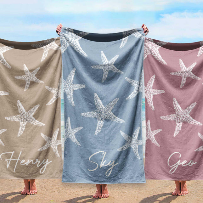personalized beach towel with star fish pattern custom name - soft bath & pool towel gift for birthday, vacation, outdoor use
