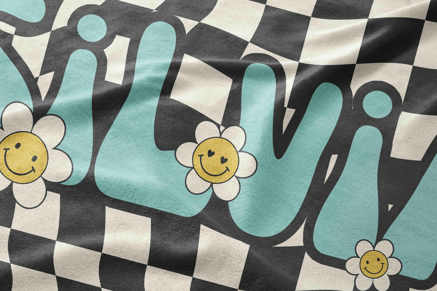 Personalized Daisy Checker Beach Towel Retro Style with Name – Custom Birthday & Anniversary Gift Beach Towel