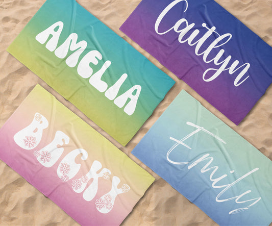 NEW Rainbow Style Personalized Beach Towel Personalized Name Bath Towel Custom Pool Towel Beach Towel With Name Outside Birthday Vacation