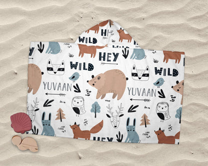 Personalized kid towel truck dino Pattern in style Kids Kid’s Hooded Beach Poncho towel with Name, Custom beach towel gift, baby Gift