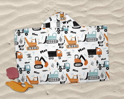 Personalized kid towel truck dino Pattern in style Kids Kid’s Hooded Beach Poncho towel with Name, Custom beach towel gift, baby Gift