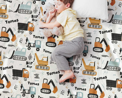 Personalized Construction Truck Minky Blanket: Custom Baby Boy Gift