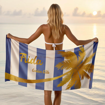 Gold Palm Tree Personalized Beach Towel Personalized Name Bath Towel Custom Pool Towel Beach Towel With Name Outside Birthday Vacation Gift