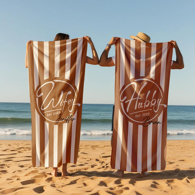 Wifey and Hubby Beach Personalized Beach Towels, Honeymoon Gift, His and Hers Newlywed Gift, Personalized Wedding Gift