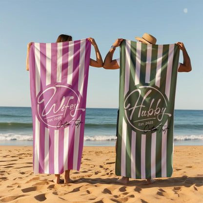 Wifey and Hubby Beach Personalized Beach Towels, Honeymoon Gift, His and Hers Newlywed Gift, Personalized Wedding Gift