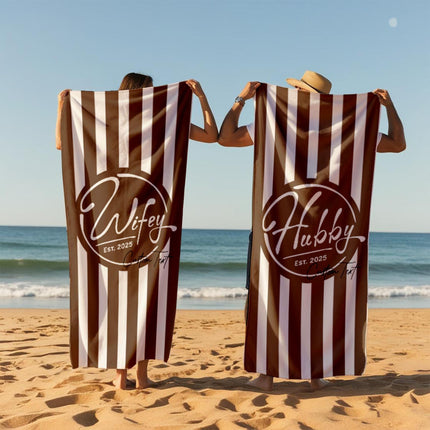 Wifey and Hubby Beach Personalized Beach Towels, Honeymoon Gift, His and Hers Newlywed Gift, Personalized Wedding Gift