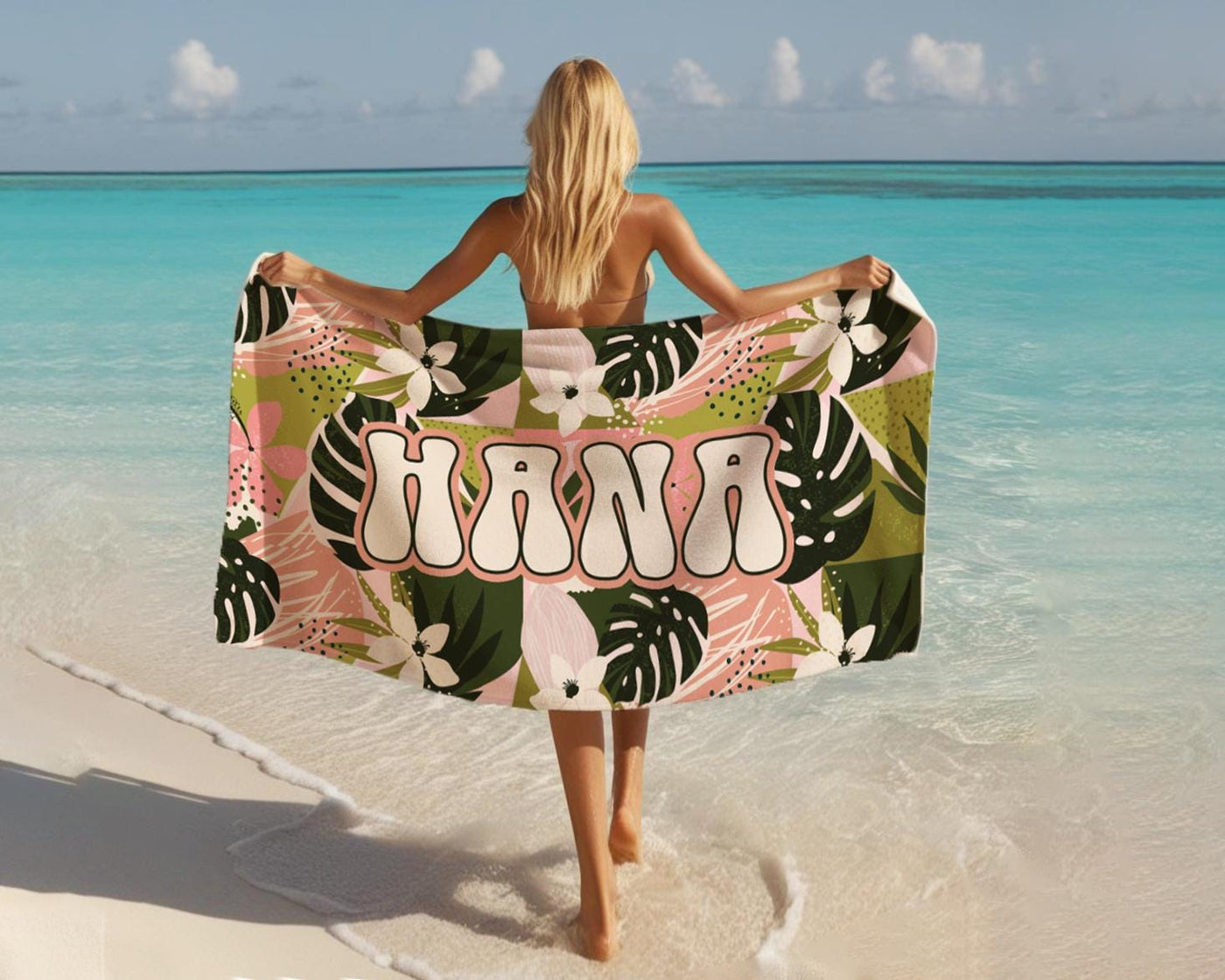 Gold Palm Tree Personalized Beach Towel Personalized Name Bath Towel Custom Pool Towel Beach Towel With Name Outside Birthday Vacation Gift