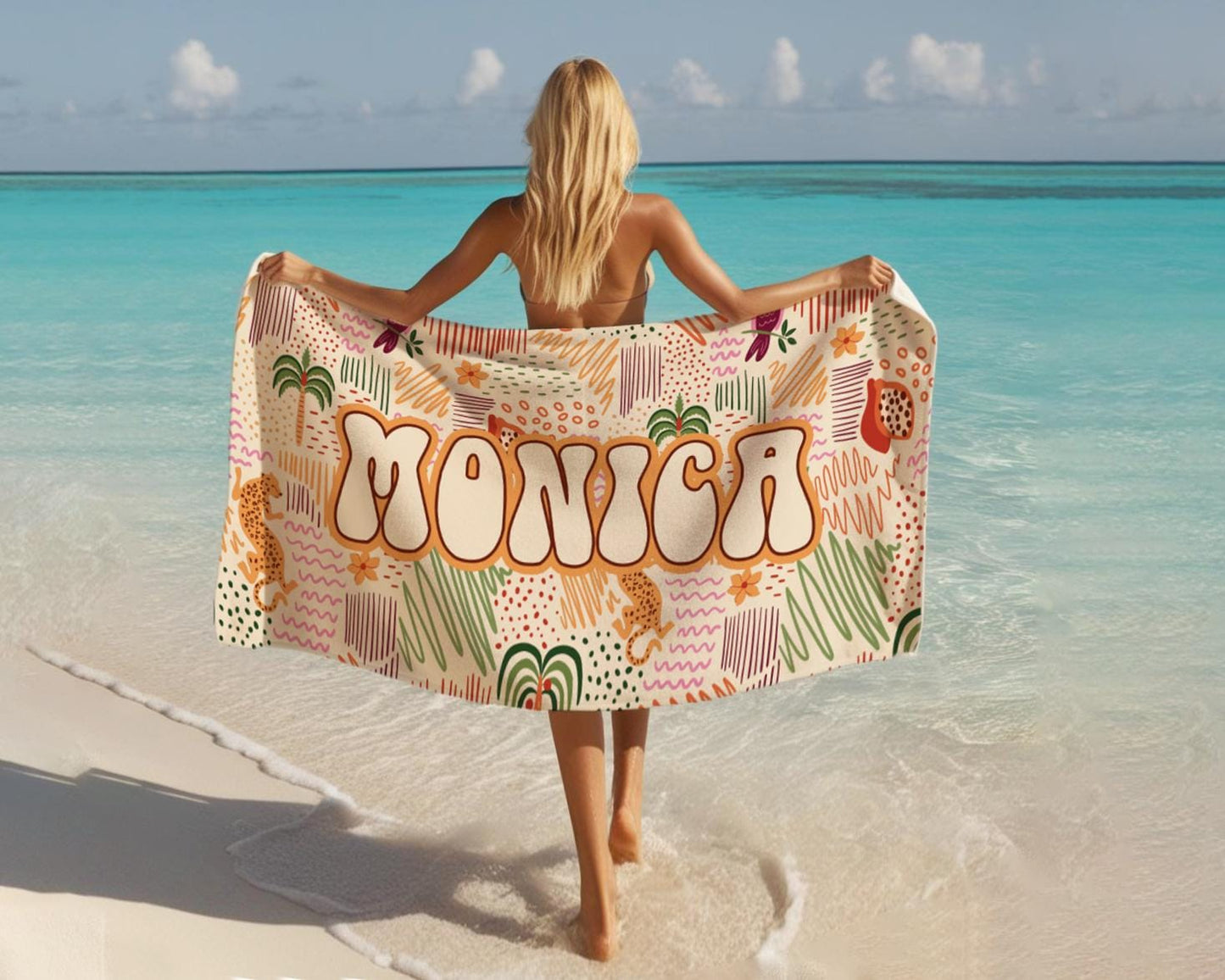 Gold Palm Tree Personalized Beach Towel Personalized Name Bath Towel Custom Pool Towel Beach Towel With Name Outside Birthday Vacation Gift