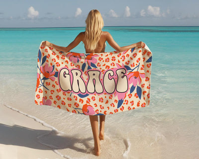 Tropical trend pattern Personalized Beach Towel Personalized Name Bath Towel Custom Pool Towel Beach Towel With Name Birthday Vacation Gift
