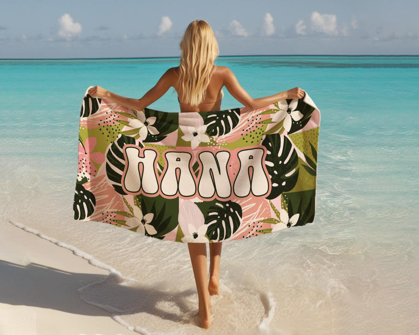 Tropical trend pattern Personalized Beach Towel Personalized Name Bath Towel Custom Pool Towel Beach Towel With Name Birthday Vacation Gift
