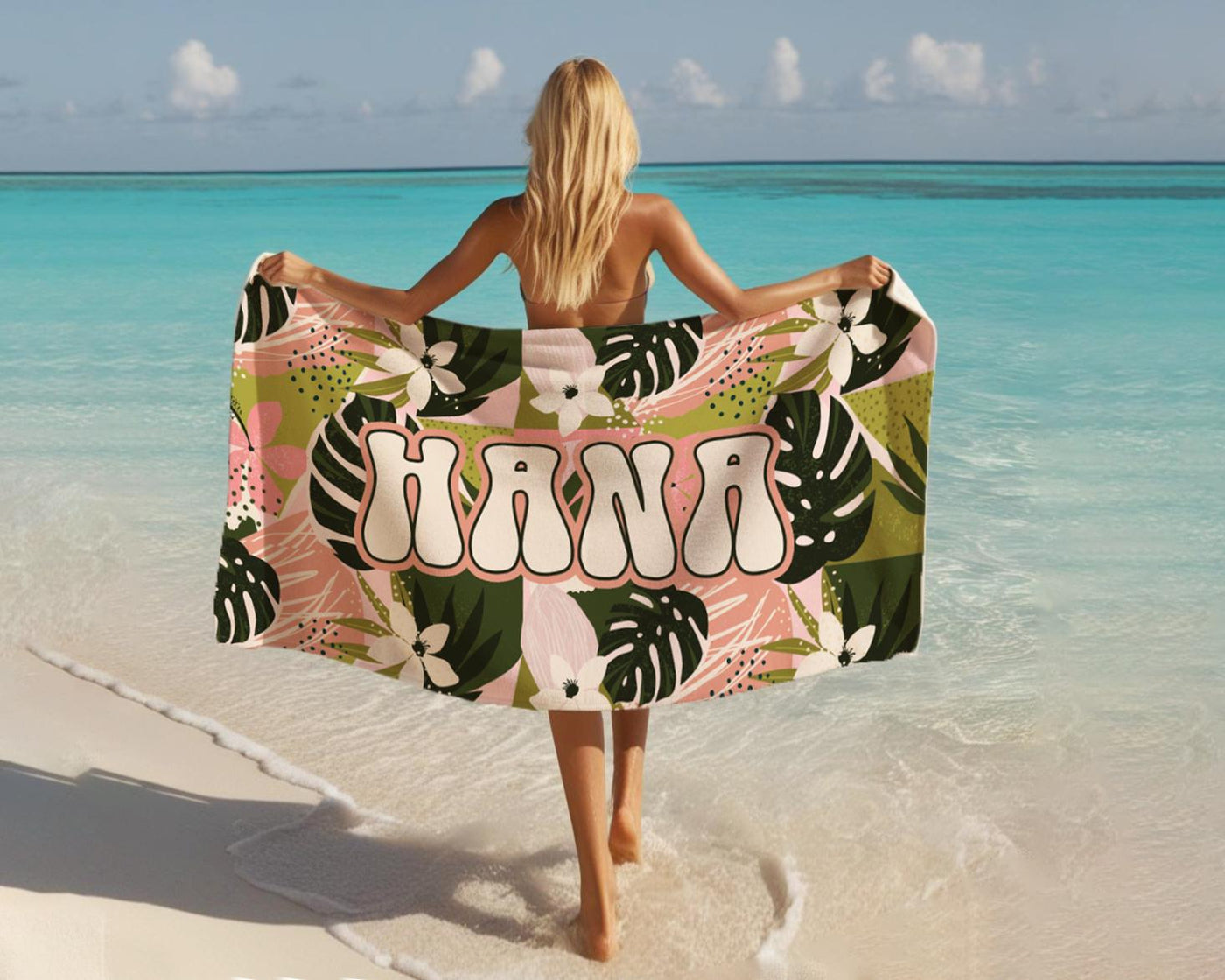 Tropical trend pattern Personalized Beach Towel Personalized Name Bath Towel Custom Pool Towel Beach Towel With Name Birthday Vacation Gift