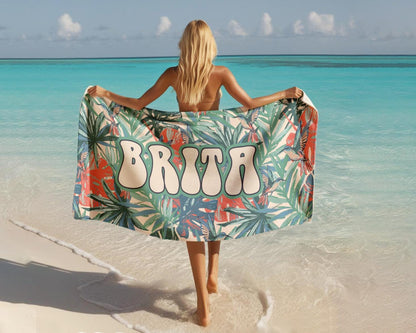 Tropical trend pattern Personalized Beach Towel Personalized Name Bath Towel Custom Pool Towel Beach Towel With Name Birthday Vacation Gift