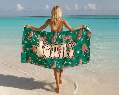 Tropical trend pattern Personalized Beach Towel Personalized Name Bath Towel Custom Pool Towel Beach Towel With Name Birthday Vacation Gift