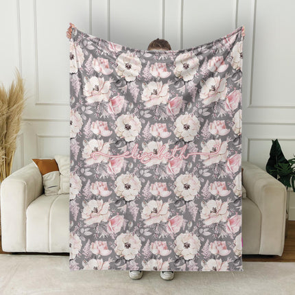 Personalized Floral Blanket: Vintage Style Minky or Sherpa Throw