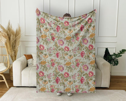 Mothers day gift Idea, Personalized flower pattern in vintage rustic style blanket with Name, Custom blanket gift, Birthday Anniversary Gift