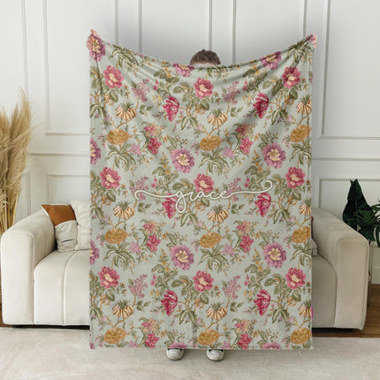 Personalized Floral Blanket: Vintage Style Minky or Sherpa Throw