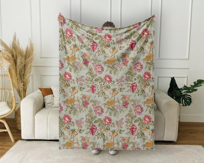 Personalized Floral Blanket: Vintage Style Minky or Sherpa Throw