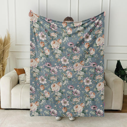 Personalized Floral Blanket: Vintage Style Minky or Sherpa Throw