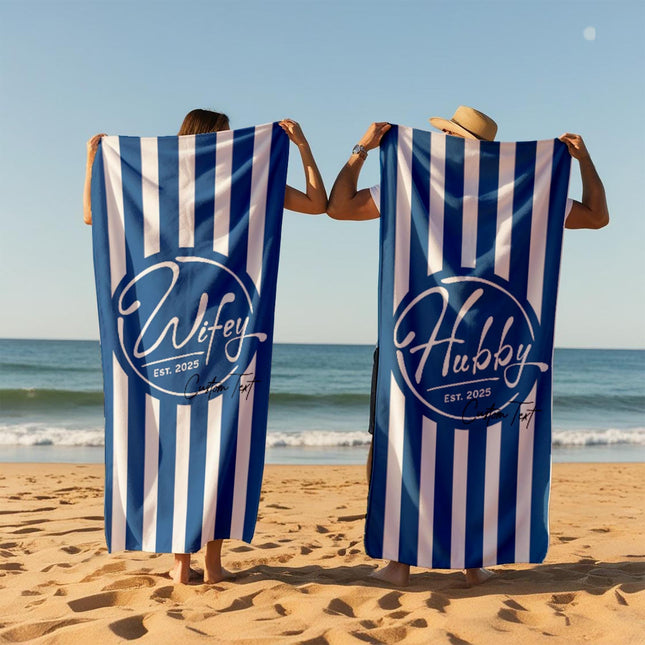 Wifey and Hubby Beach Personalized Beach Towels, Honeymoon Gift, His and Hers Newlywed Gift, Personalized Wedding Gift