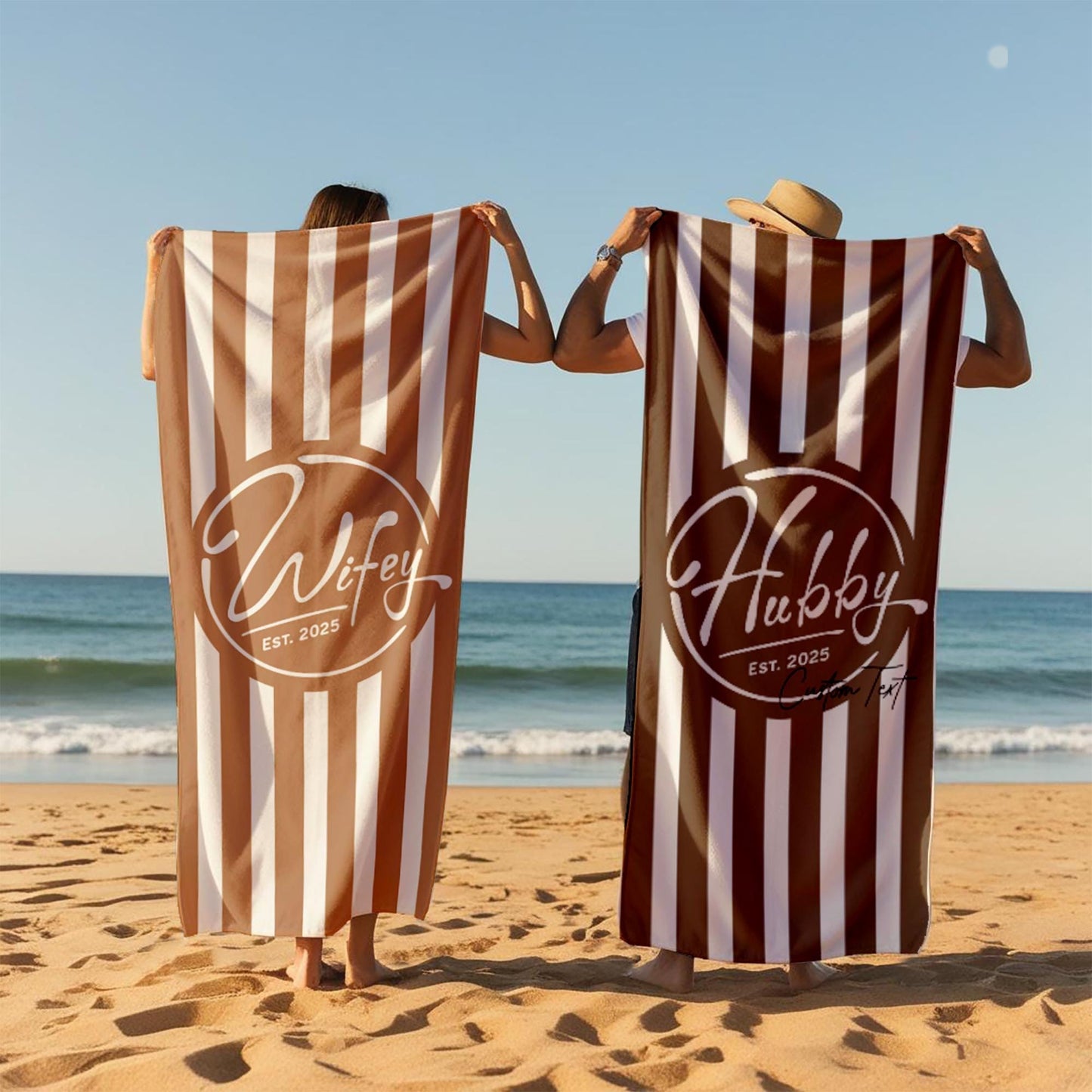 Wifey and Hubby Beach Personalized Beach Towels, Honeymoon Gift, His and Hers Newlywed Gift, Personalized Wedding Gift