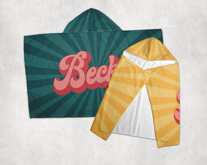 Personalized Retro Beach Towel with Name – Custom Groovy 70s Style Bath Towel, Unique Bachelorette Gift, Vibrant Outdoor Towel