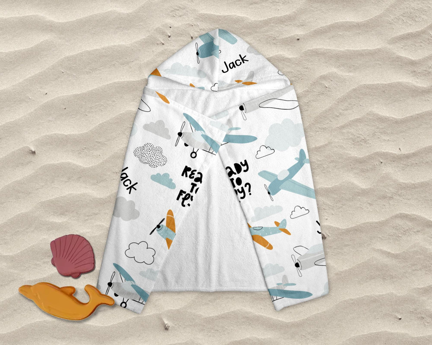 Personalized Cartoon Pattern in Retro style Kids Kid’s Hooded Beach Poncho towel with Name, Custom beach towel gift, baby Gift