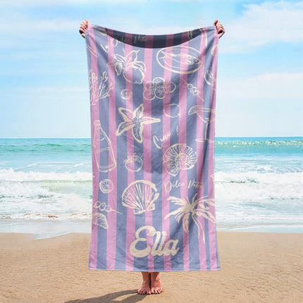 RETRO Stripe Style Personalized Beach Towel Personalized Name Bath Towel, Pool Towel Beach Towel With Name Outside Birthday Vacation Gift