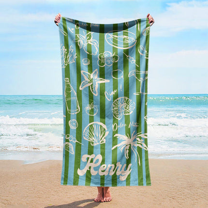 RETRO Stripe Style Personalized Beach Towel Personalized Name Bath Towel, Pool Towel Beach Towel With Name Outside Birthday Vacation Gift