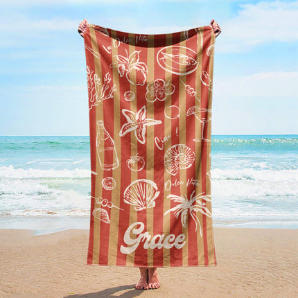 RETRO Stripe Style Personalized Beach Towel Personalized Name Bath Towel, Pool Towel Beach Towel With Name Outside Birthday Vacation Gift