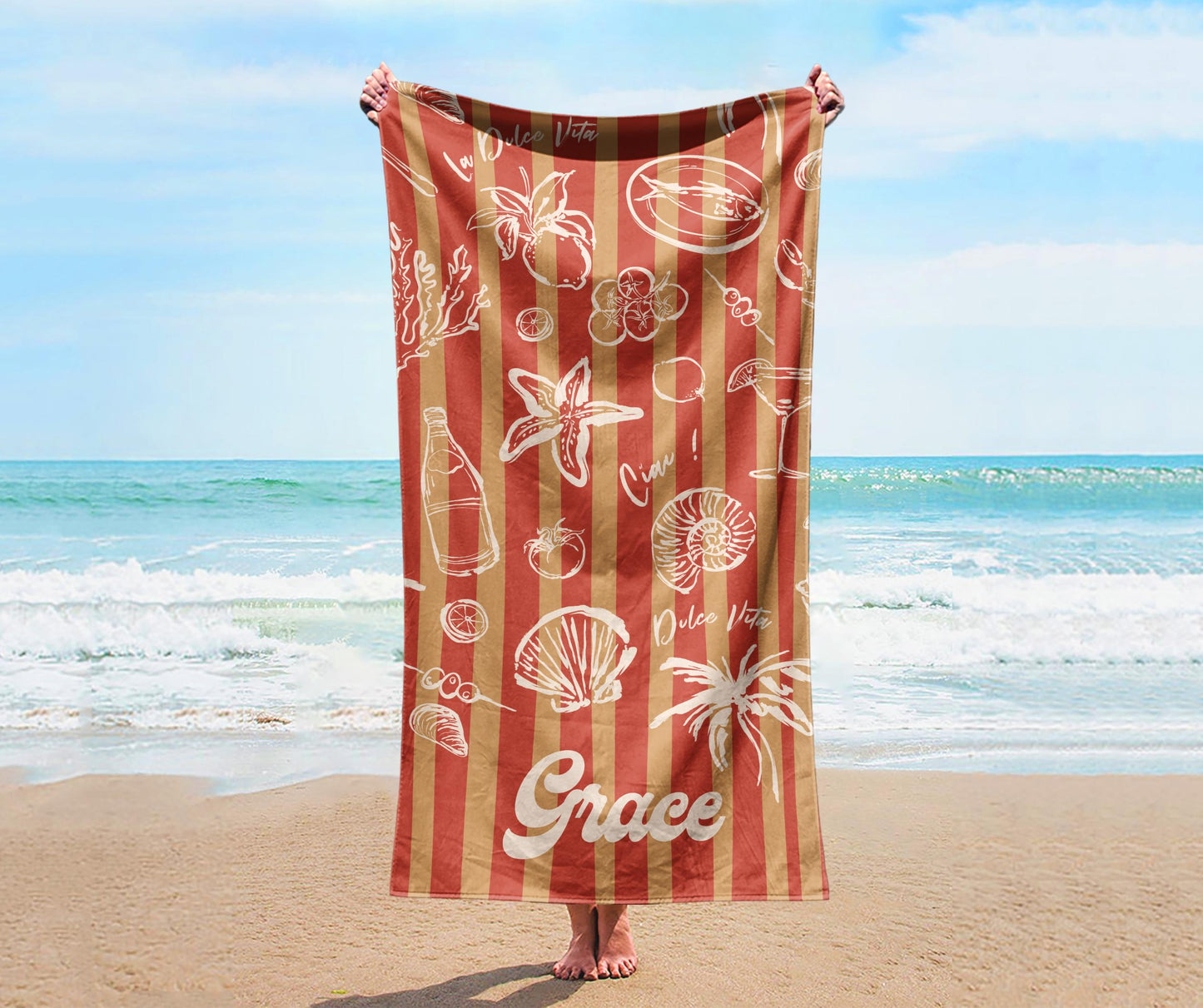 RETRO Stripe Style Personalized Beach Towel Personalized Name Bath Towel, Pool Towel Beach Towel With Name Outside Birthday Vacation Gift