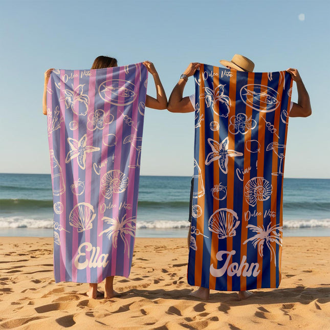 RETRO Stripe Style Personalized Beach Towel Personalized Name Bath Towel, Pool Towel Beach Towel With Name Outside Birthday Vacation Gift