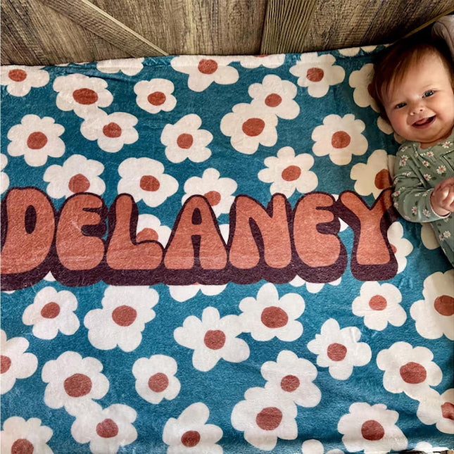 Retro Flower Personalized Baby Blanket: Minky or Sherpa